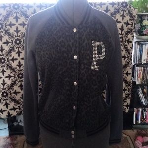 Pink Victoria varsity jacket with rhinestones M